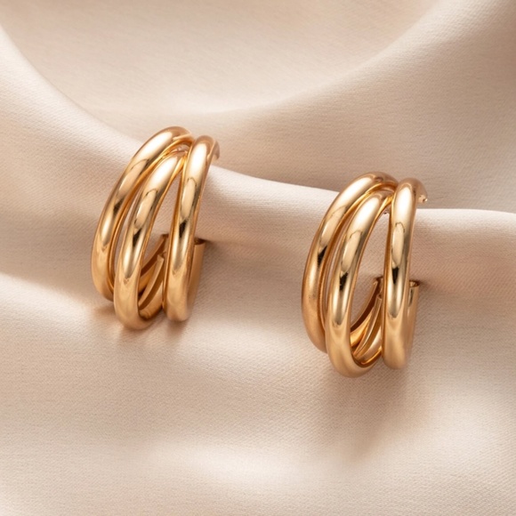 Gold Tone Open Hoop Earrings - Picture 1 of 9